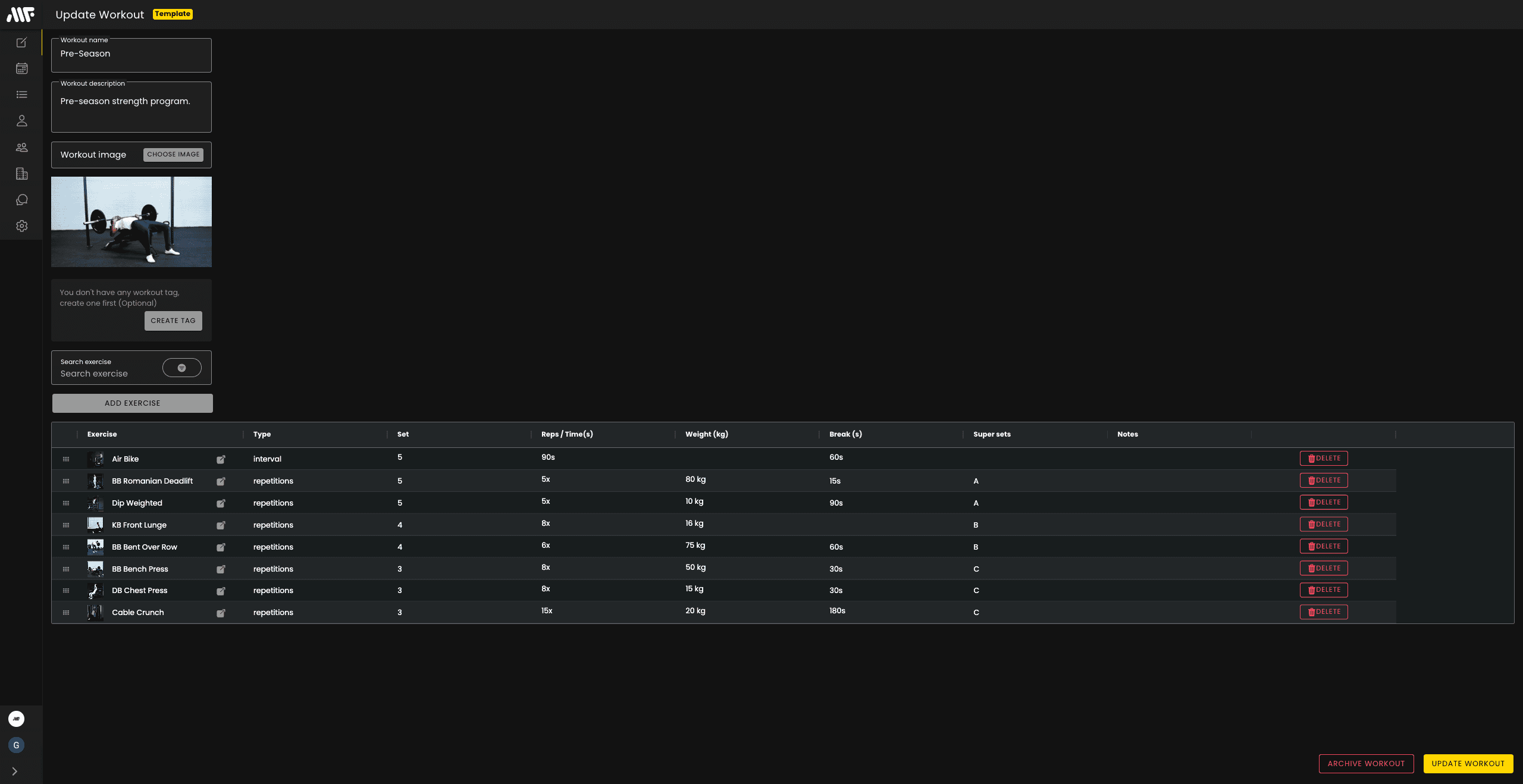 ME Fit Pro workout create screenshot showing creation process